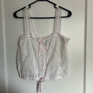 Ralph Lauren Cotton Coquette Style Top w/ Pink Ribbon Size M